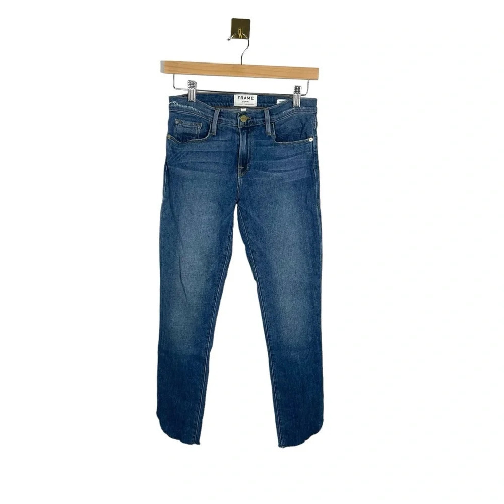 Frame Le Skinny de Jeanne Raw Hem Crop Jeans Forest Meadow Wash Size 28